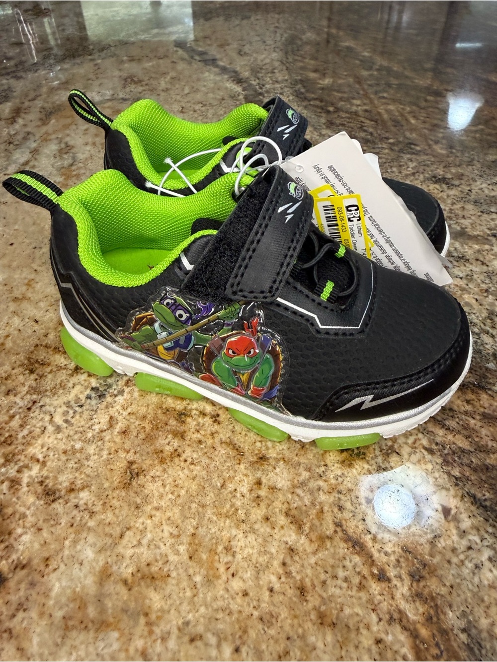 Target Black and Lime Green Kids Sneakers with Ninja Turtle Graphic